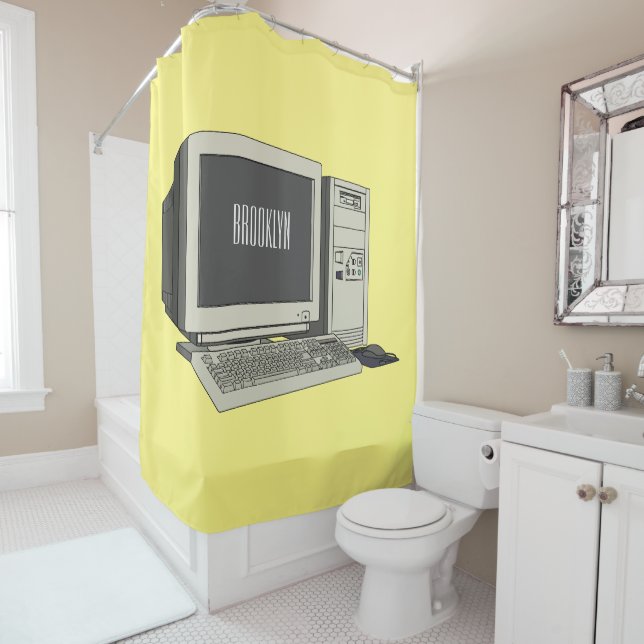 Computer cartoon illustration shower curtain (In Situ)