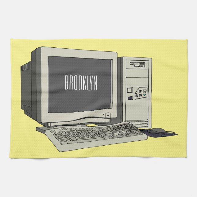 Computer cartoon illustration  tea towel (Horizontal)