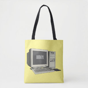 Computer cartoon illustration  tote bag