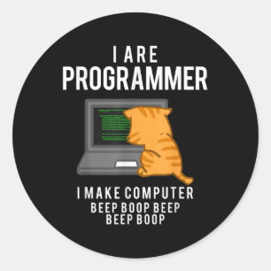Computer Cat Programmer Funny Coder Meme Classic Round Sticker