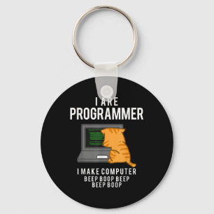 Computer Cat Programmer Funny Coder Meme  Key Ring