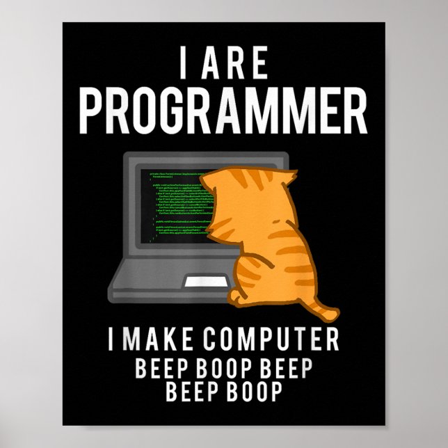 Computer Cat Programmer Funny Coder Meme  Poster (Front)