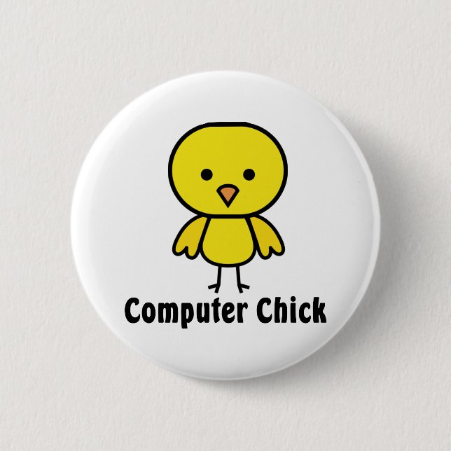 Computer Chick 6 Cm Round Badge (Front)