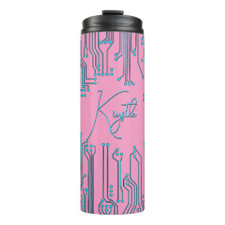 Computer Chip Nerd Black pink blue text name Thermal Tumbler