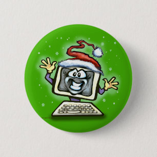 Computer Christmas 6 Cm Round Badge