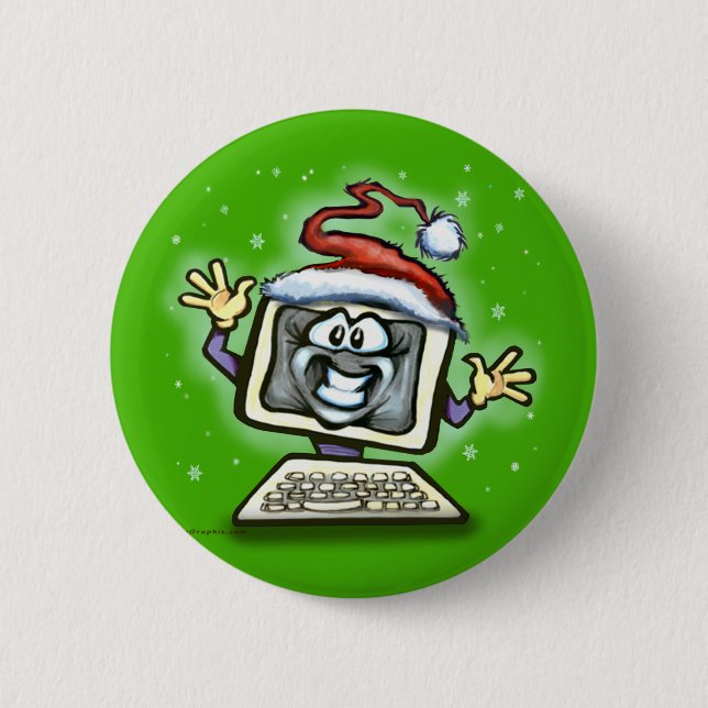 Computer Christmas 6 Cm Round Badge (Front)