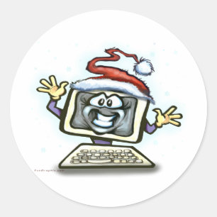 Computer Christmas Classic Round Sticker