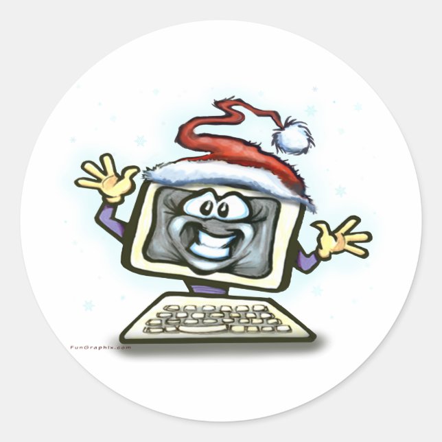 Computer Christmas Classic Round Sticker (Front)