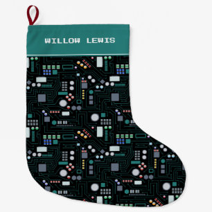 Computer Circuit Board Custom Name Large Christmas Stocking