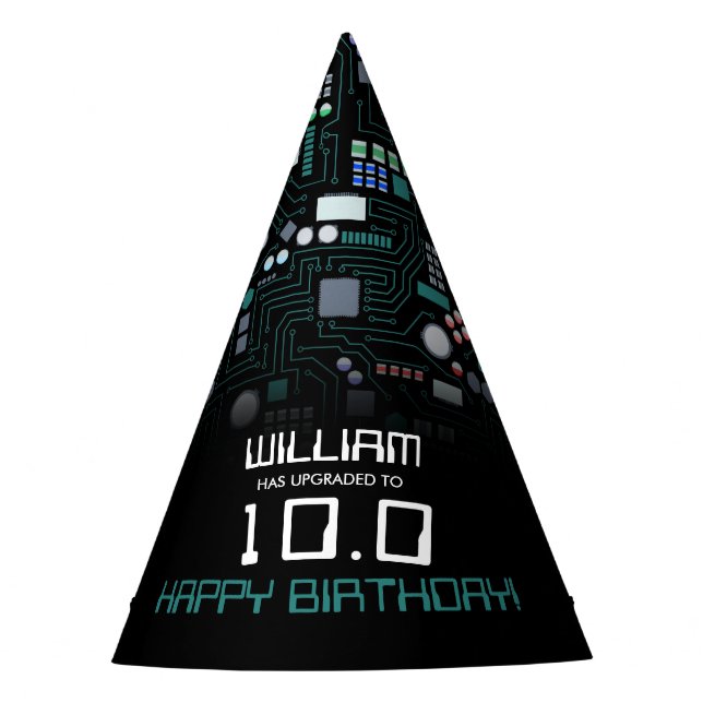 Computer Circuit Board Kids Robotic Birthday Party Party Hat (Front)