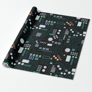 Computer Circuit Board Pattern Office Decor Wrapping Paper