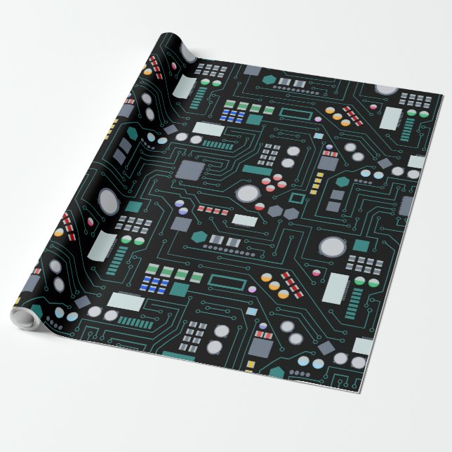 Computer Circuit Board Pattern Office Decor Wrapping Paper (Unrolled)