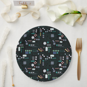 Computer Circuit Board Pattern Paper Plate