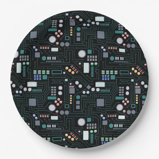 Computer Circuit Board Pattern  Paper Plate (Front)