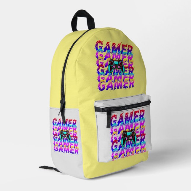 Computer Controller Gamer Typography repeated text Printed Backpack (Back Corner Left)