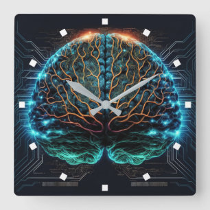 Computer Cyber Brain Wall Clock