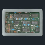 Computer Electronics Printed Circuit Board Image Belt Buckle<br><div class="desc">Computer Printed Circuit Board Printed circuit wiring board image featuring components including integrated circuits,  diodes,  resistors and capacitors from a floppy disc electronic control board. Perfect gift for engineers,  technicians,  electronics and computer hobbyists and geeks of all types.</div>