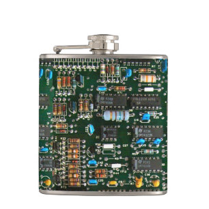 Computer Electronics Printed Circuit Board Image Hip Flask