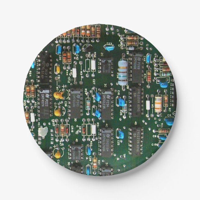 Computer Electronics Printed Circuit Board Image Paper Plate (Front)