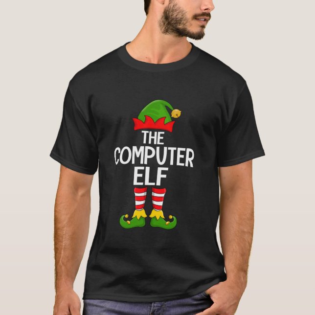 Computer Elf Xmas Matching Family Elf Squad Christ T-Shirt (Front)