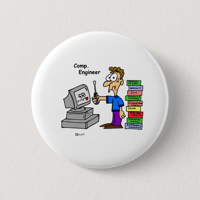Computer Engineer Cartoon 6 Cm Round Badge (Front)