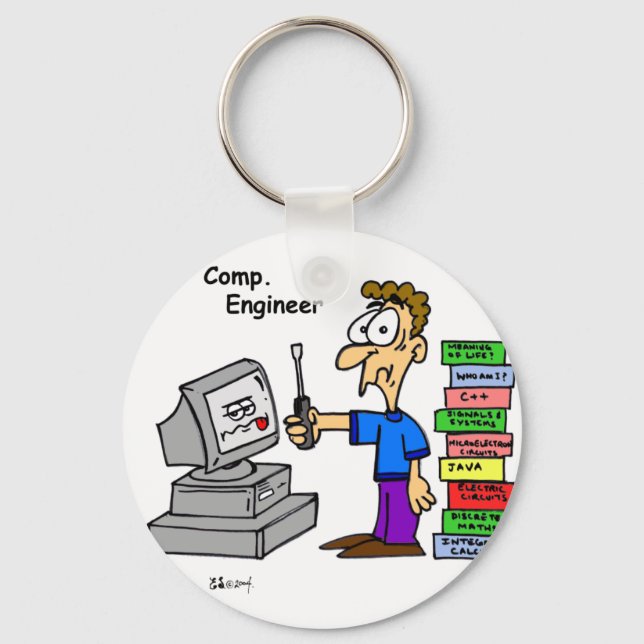 Computer Engineer Cartoon Key Ring (Front)