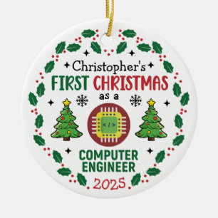 Computer Engineer First Christmas Personalised Ceramic Ornament