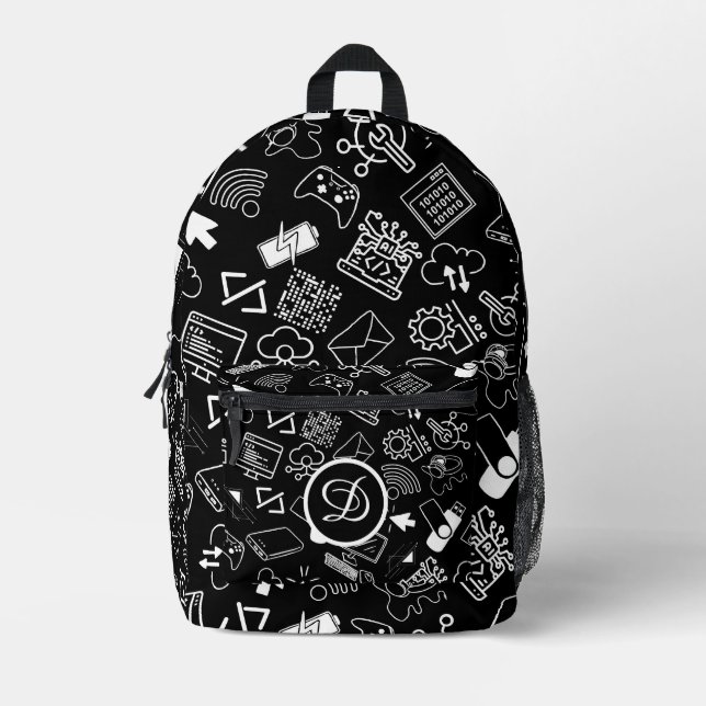 computer engineer programmer coding tech black printed backpack (Front)
