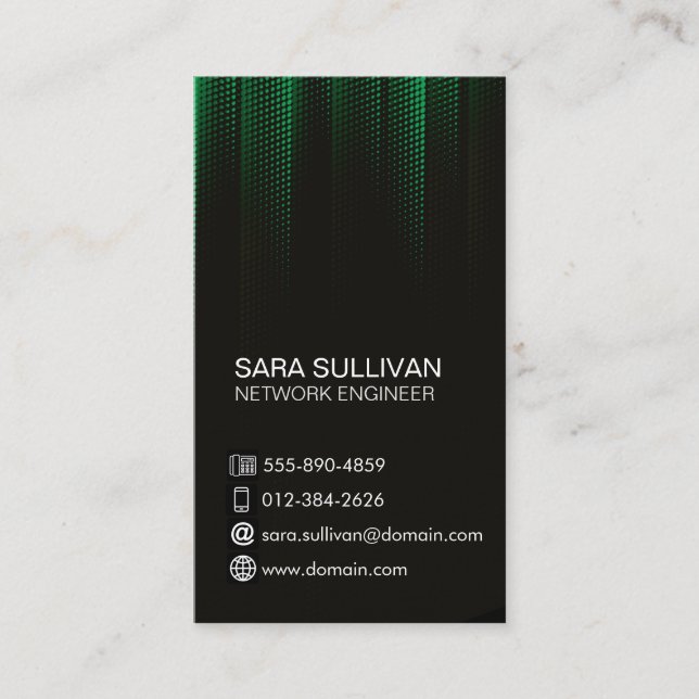 Computer Engineering Technical Green Halftone Business Card (Front)