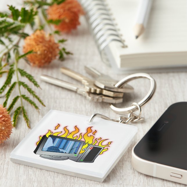 Computer Fire Acrylic Keychain (Front Right)
