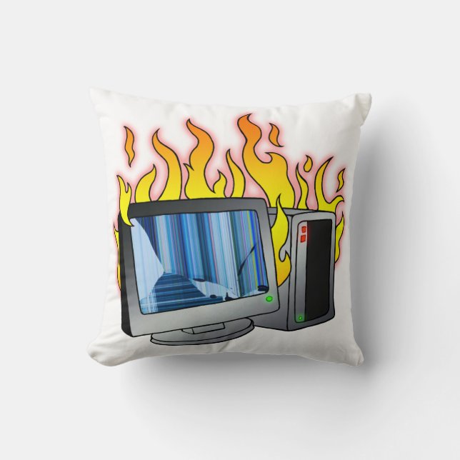 Computer Fire Throw Pillow (Front)