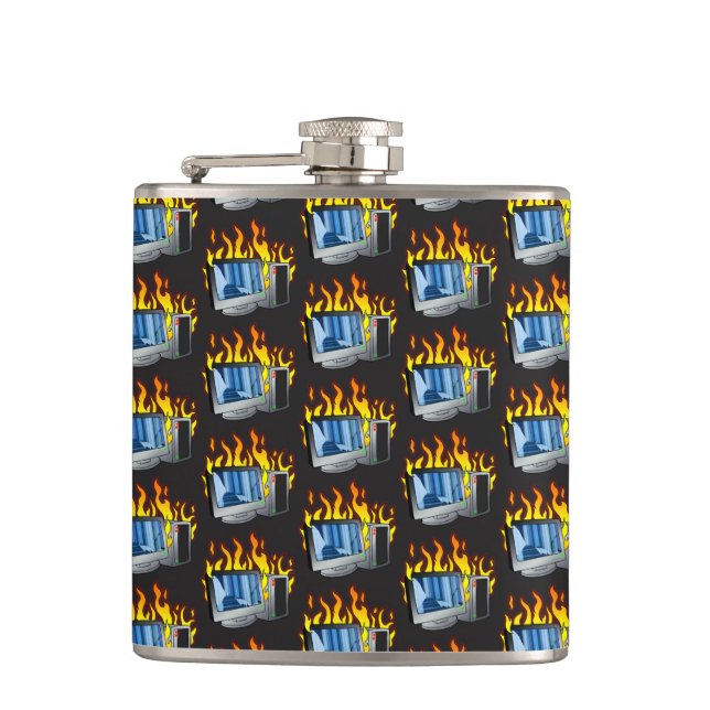 Computer Fire Vinyl Wrapped Flask (Front)
