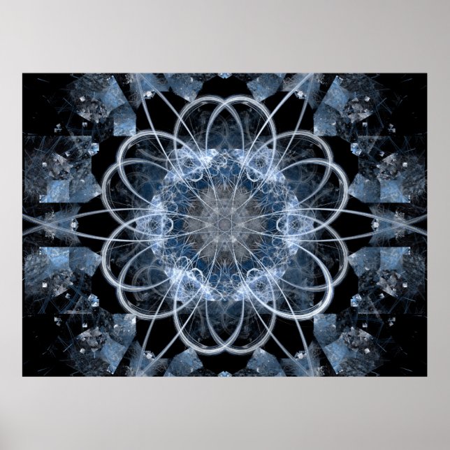Computer fractal illustration of grey blue winter  poster (Front)