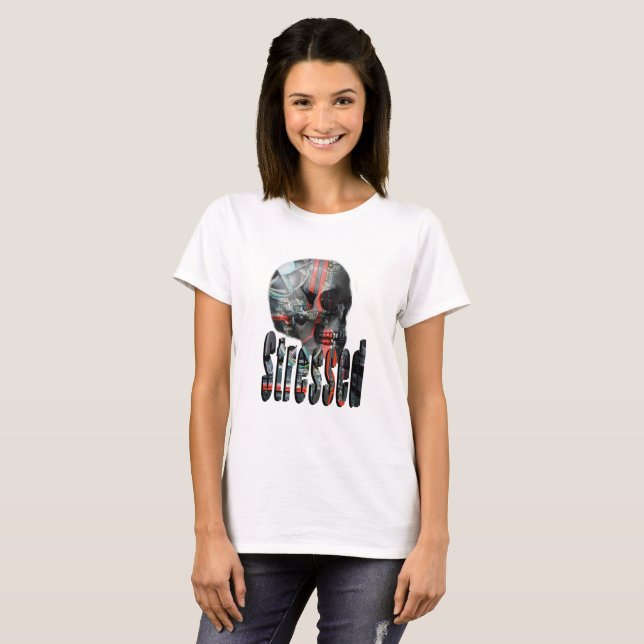 Computer Fried Skull Stressed Logo, T-Shirt (Front Full)