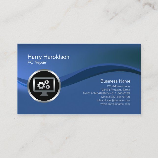 Computer Gears Icon PC Repair Business Card (Front)