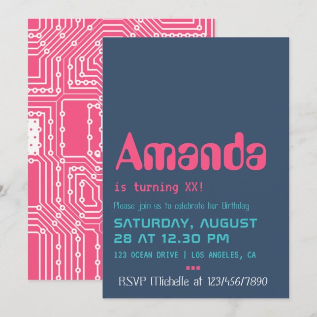 Computer Geek Birthday Party Invitation (Front/Back)