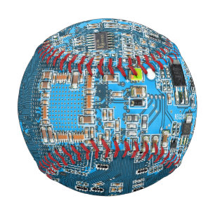 Computer Geek Circuit Board Blue Baseball