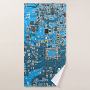 Computer Geek Circuit Board Blue Bath Towel