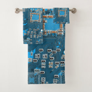 Computer Geek Circuit Board Blue Bath Towel Set