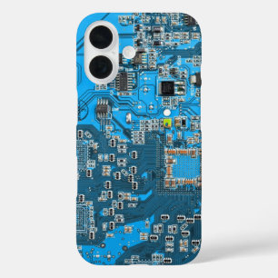 Computer Geek Circuit Board Blue iPhone 16 Case