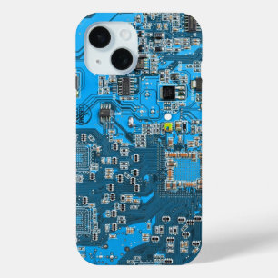 Computer Geek Circuit Board Blue iPhone 15 Case