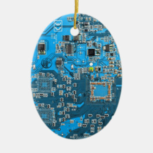 Computer Geek Circuit Board Blue Ceramic Ornament