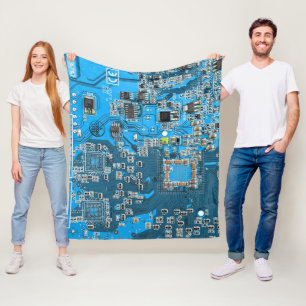 Computer Geek Circuit Board Blue Fleece Blanket