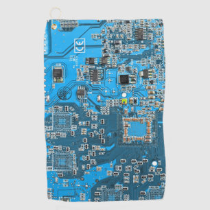 Computer Geek Circuit Board Blue Golf Towel