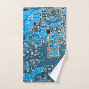 Computer Geek Circuit Board Blue Hand Towel