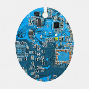 Computer Geek Circuit Board - Blue Metal Tree Decoration