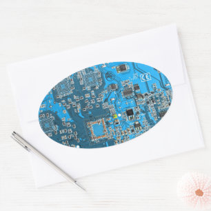 Computer Geek Circuit Board Blue Oval Sticker