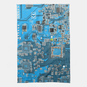 Computer Geek Circuit Board Blue Tea Towel