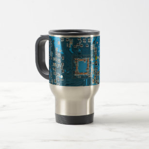 Computer Geek Circuit Board Blue Travel Mug