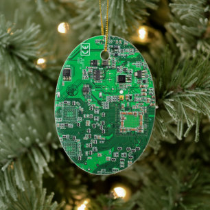 Computer Geek Circuit Board Green Ceramic Tree Decoration